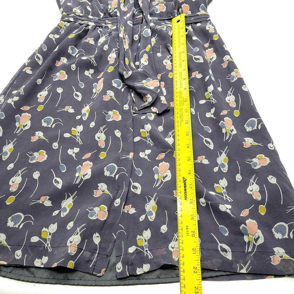 Boden‎ Dress Women 4R Blue Gray Floral 100% Silk Long Sleeve Sheer Occasion - Picture 5 of 12